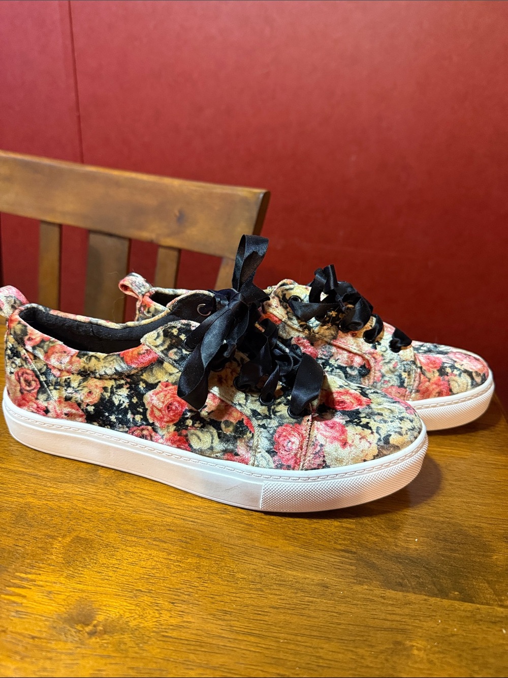 Dirty Laundry Floral Velvet Sneakers - Pink/Black/White